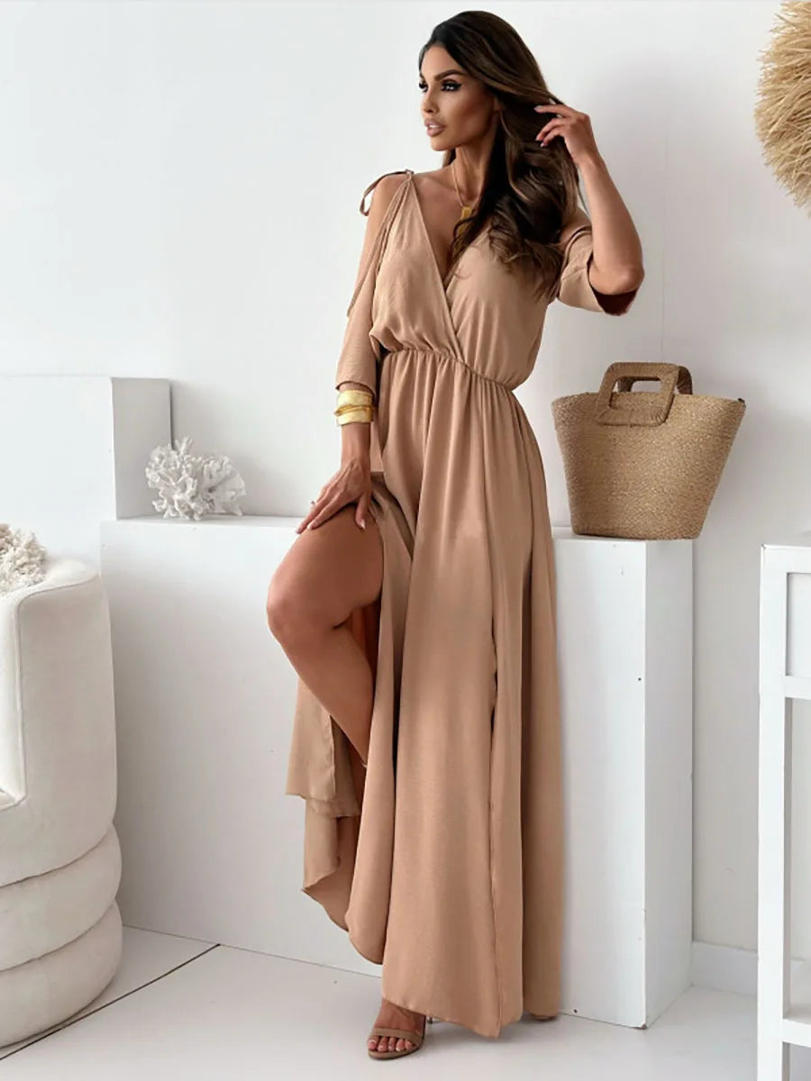 Robe longue élégante à épaules dénudées