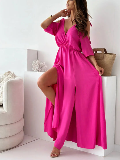 Robe longue élégante à épaules dénudées
