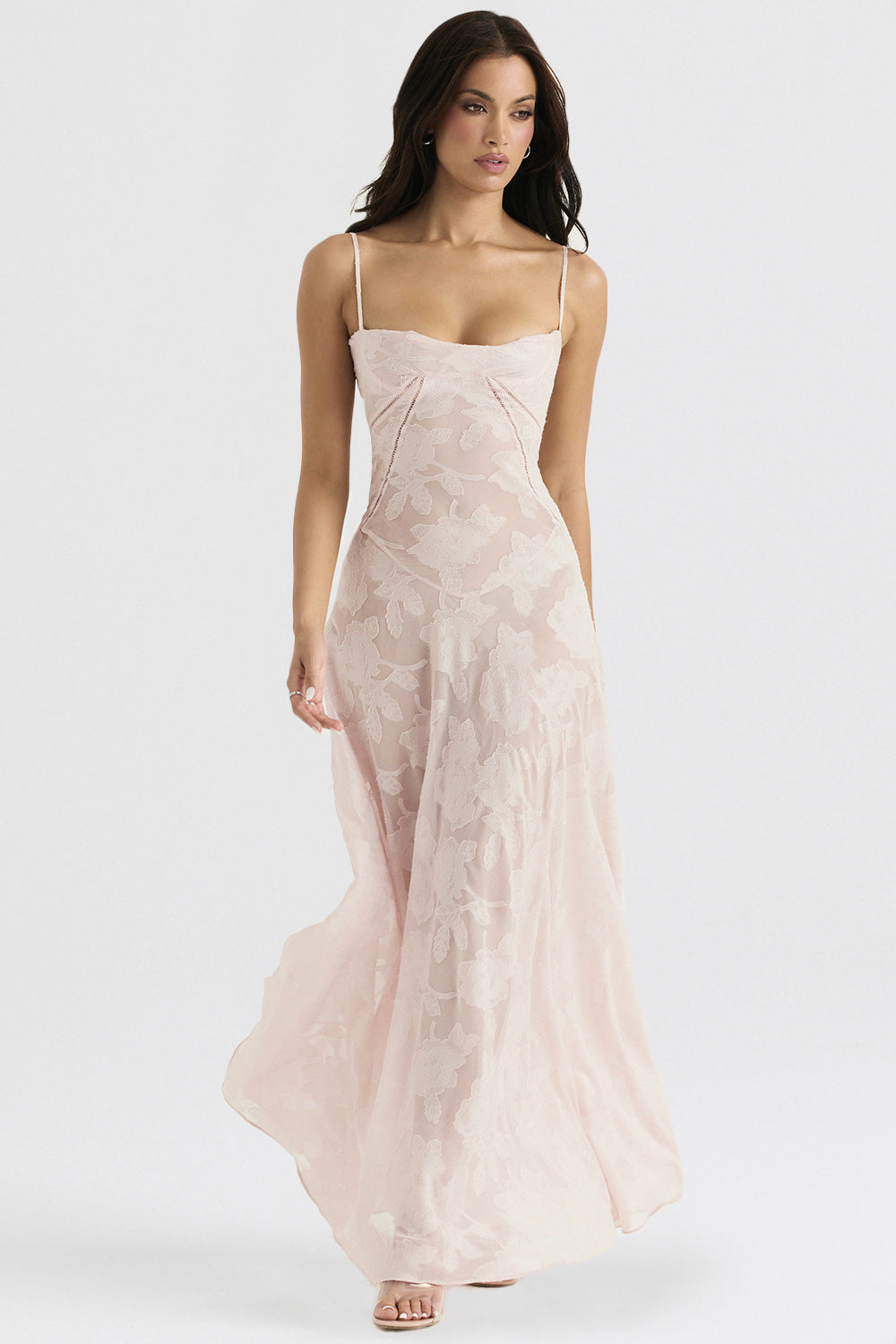 Robe longue élégante femme - effet soyeux - coupe ajustée - bretelles spaghetti