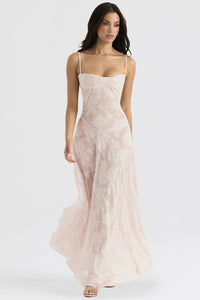 Robe longue élégante femme - effet soyeux - coupe ajustée - bretelles spaghetti
