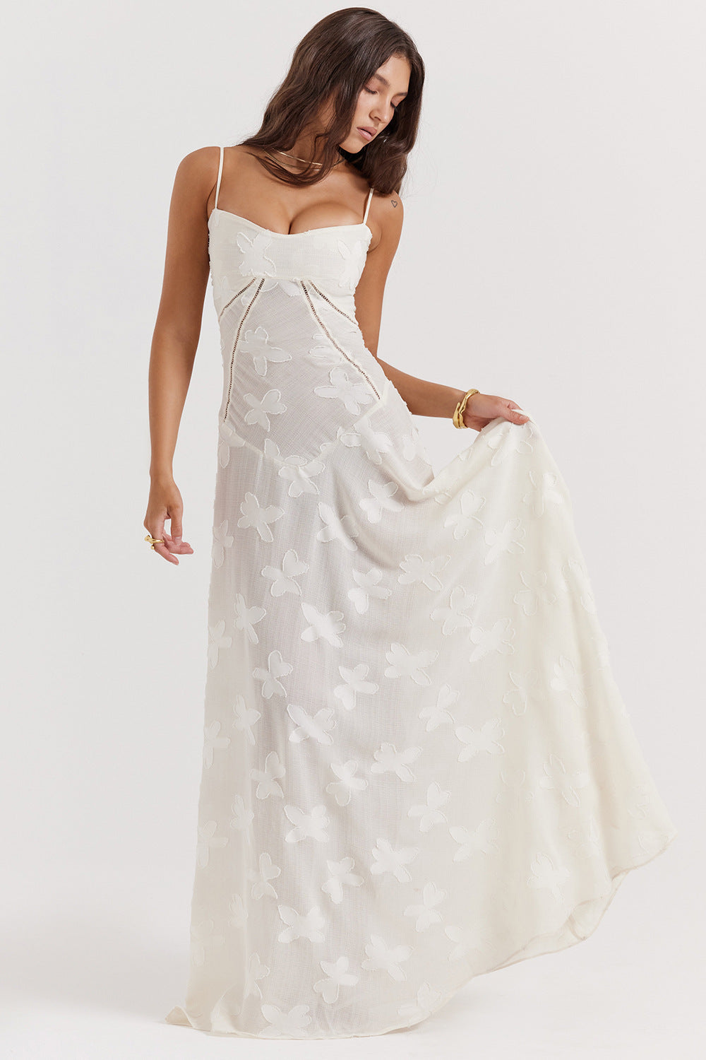 Robe longue élégante femme - effet soyeux - coupe ajustée - bretelles spaghetti