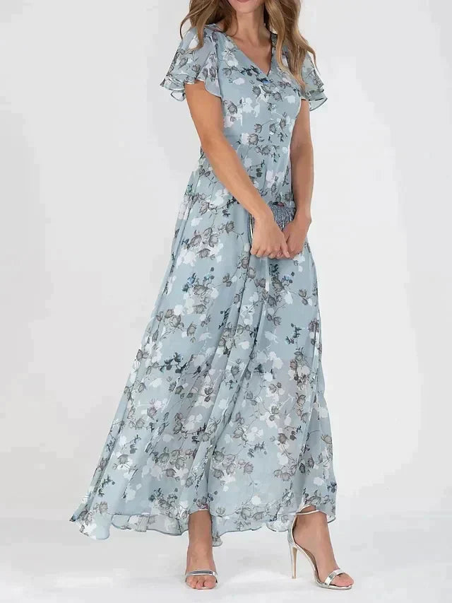 Robe longue fleurie à col en V pour femme