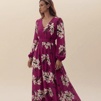 Robe longue fleurie à manches longues pour femme