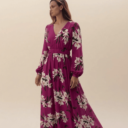 Robe longue fleurie à manches longues pour femme