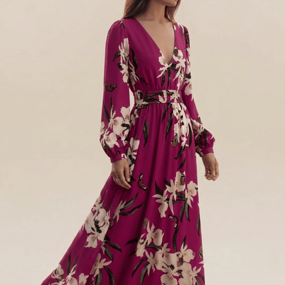 Robe longue fleurie à manches longues pour femme