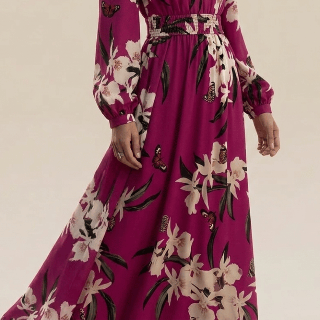 Robe longue fleurie à manches longues pour femme