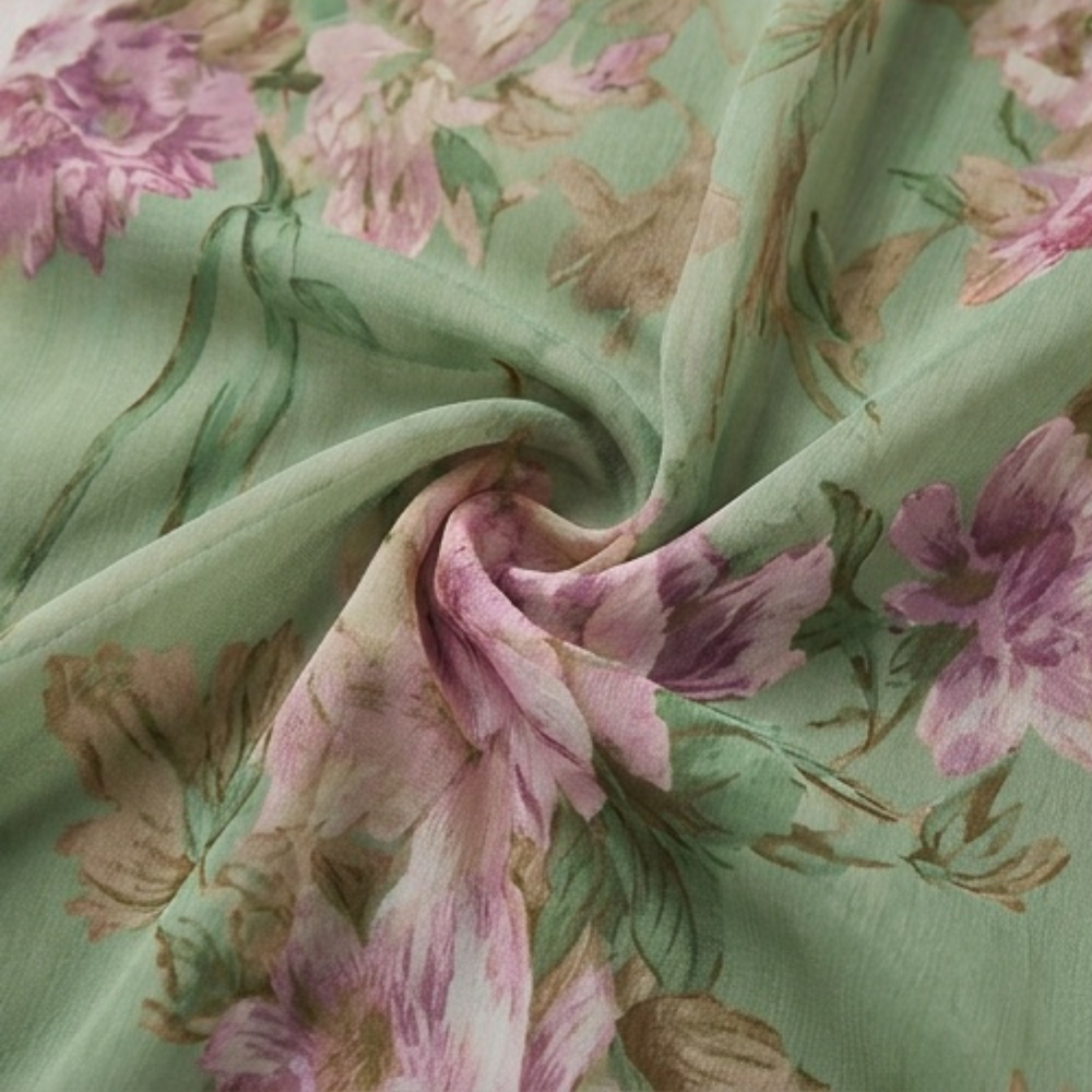 Robe longue fluide d’été vert sauge à fleurs pour femme