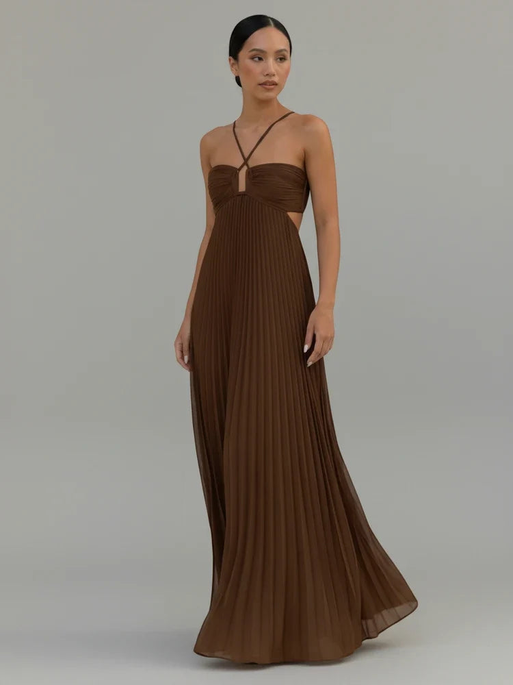Robe longue plissée évasée pour femme
