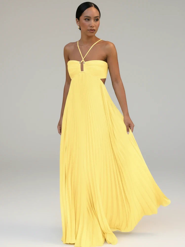 Robe longue plissée évasée pour femme