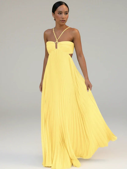 Robe longue plissée évasée pour femme