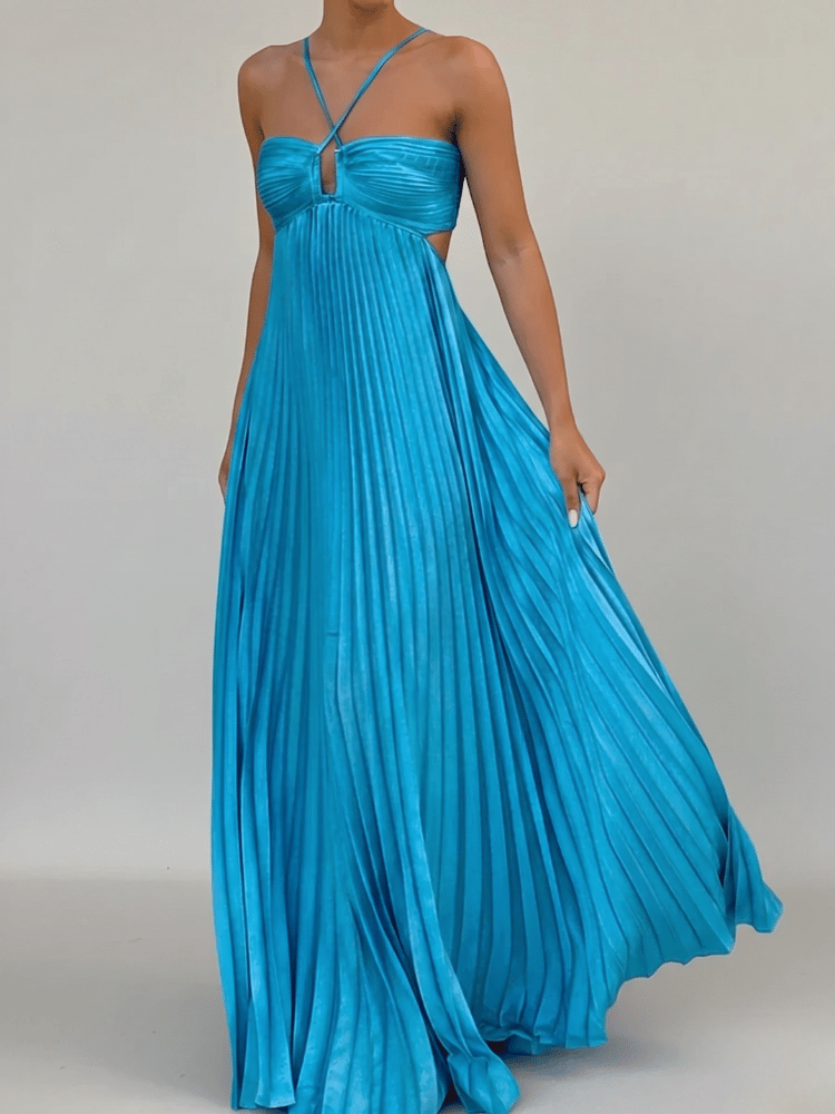 Robe longue plissée évasée pour femme