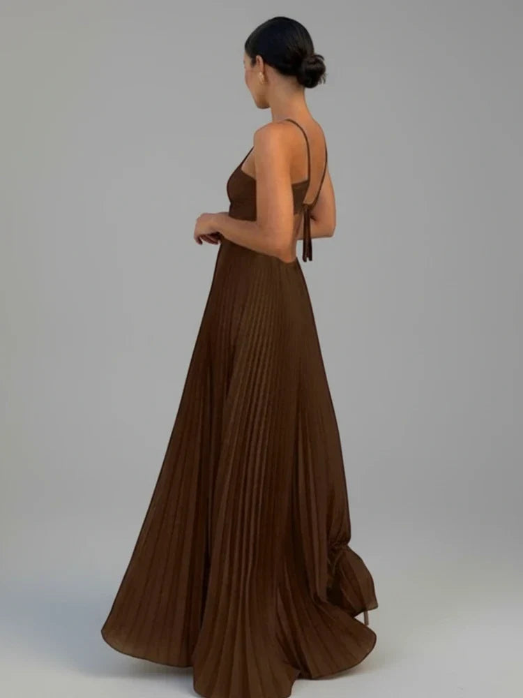 Robe longue plissée évasée pour femme