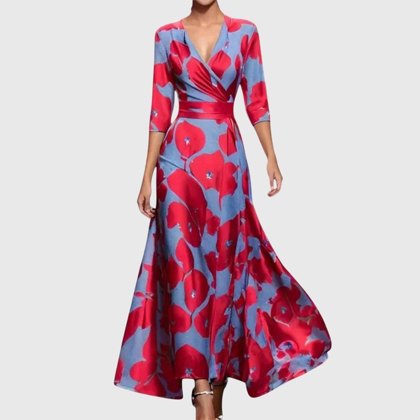 Robe longue portefeuille à col en V fleurie pour femme
