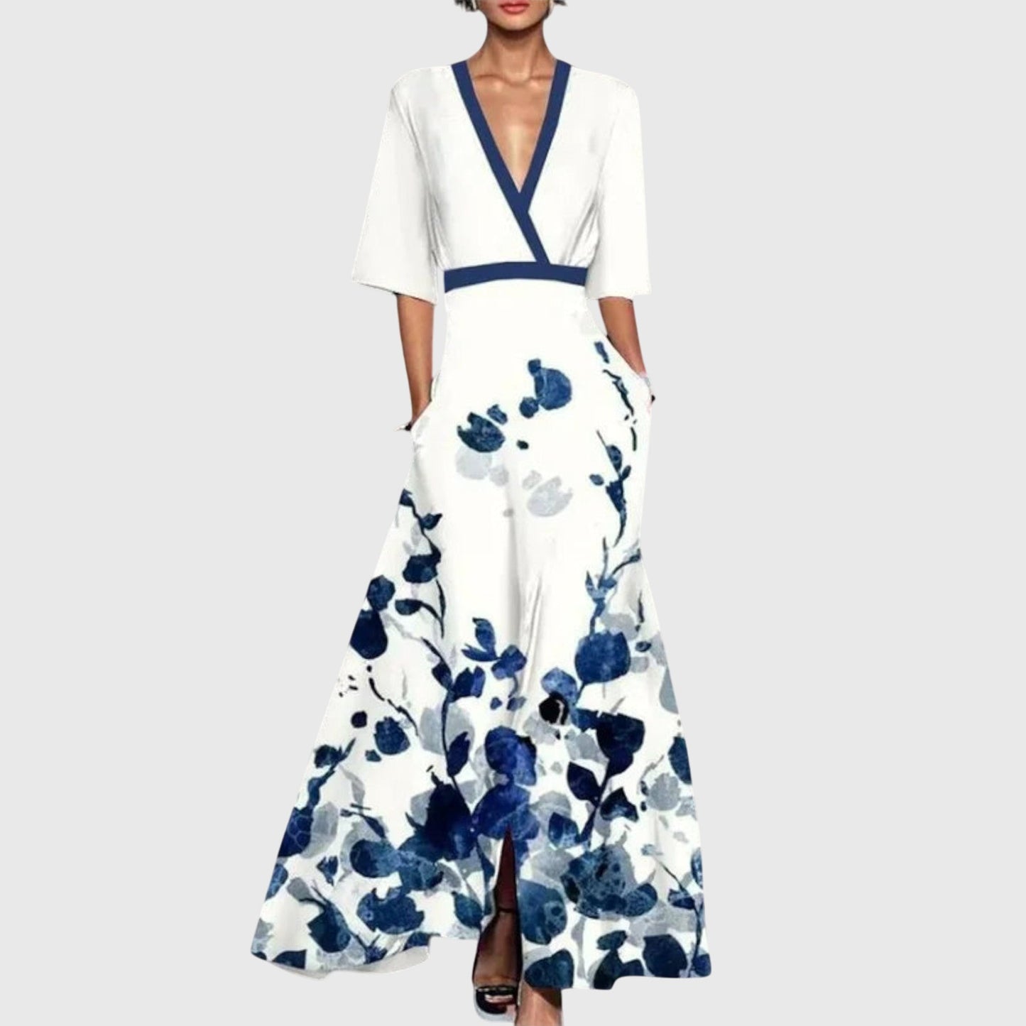 Robe longue portefeuille à col en V fleurie pour femme