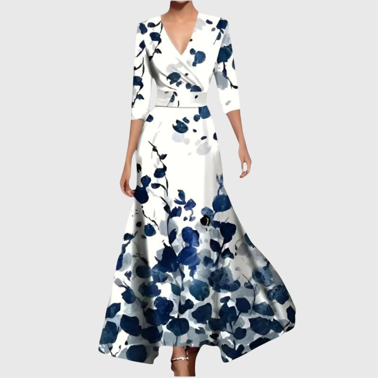 Robe longue portefeuille à col en V fleurie pour femme