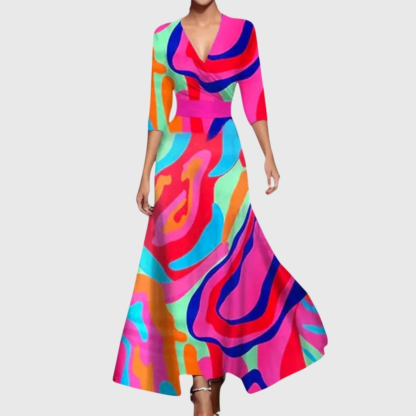 Robe longue portefeuille à col en V fleurie pour femme