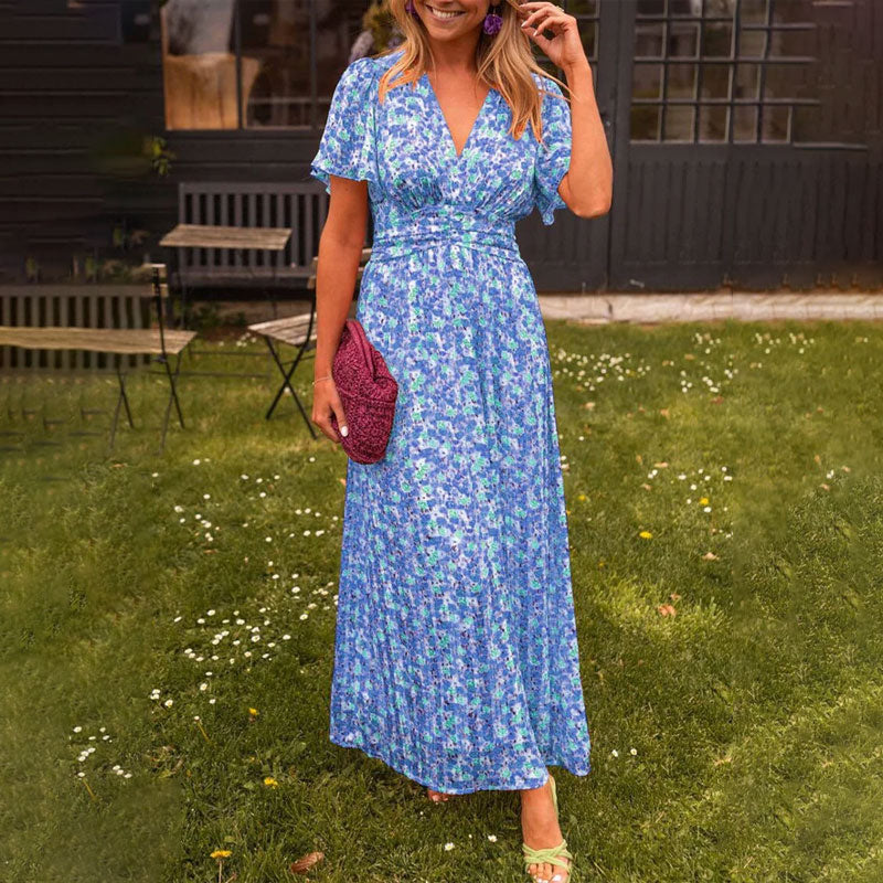 Robe longue portefeuille à col en V pour femme