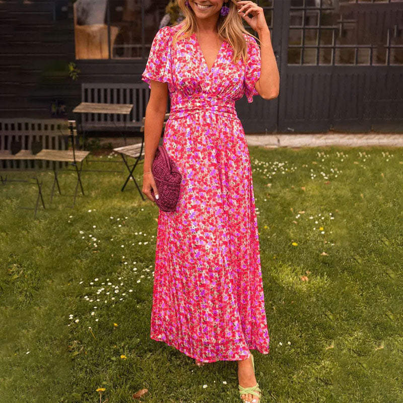 Robe longue portefeuille à col en V pour femme