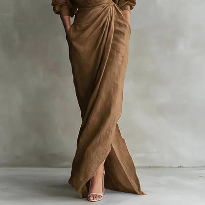 Robe longue portefeuille à col en V pour femme
