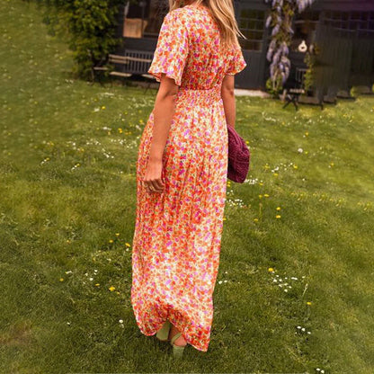 Robe longue portefeuille à col en V pour femme
