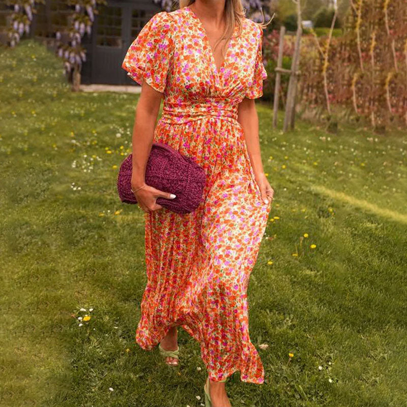 Robe longue portefeuille à col en V pour femme