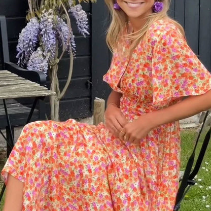 Robe longue portefeuille à col en V pour femme