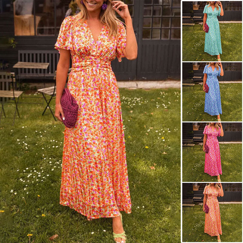 Robe longue portefeuille à col en V pour femme