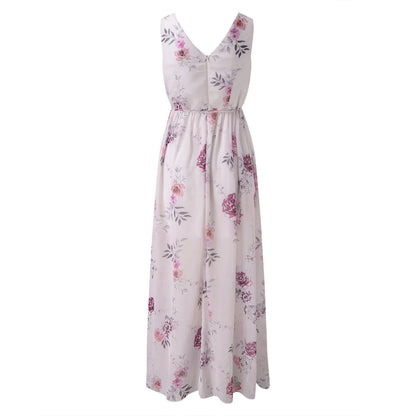 Robe longue portefeuille à fleurs à col en V pour femme