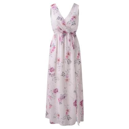 Robe longue portefeuille à fleurs à col en V pour femme