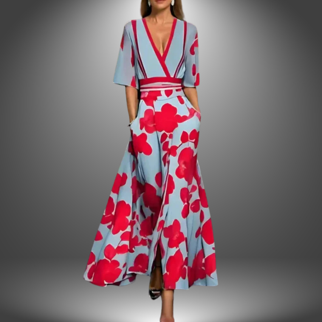 Robe longue portefeuille à fleurs femme