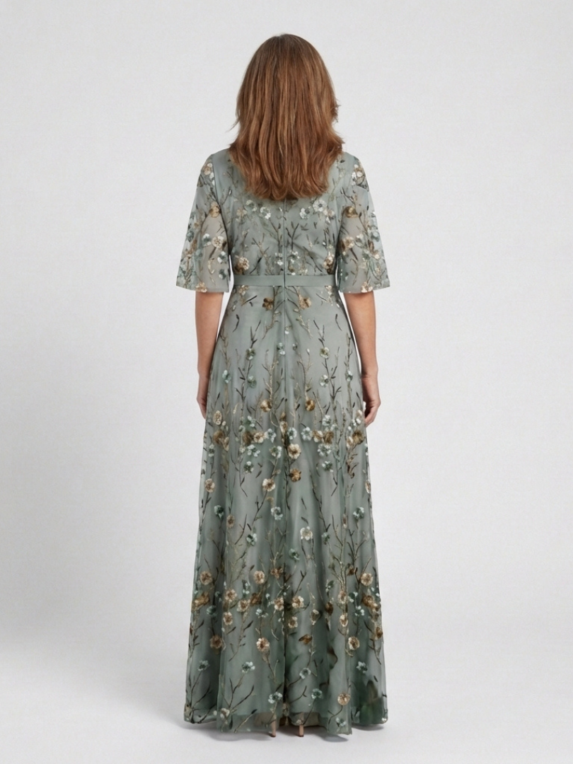 Robe longue portefeuille brodée pour femme