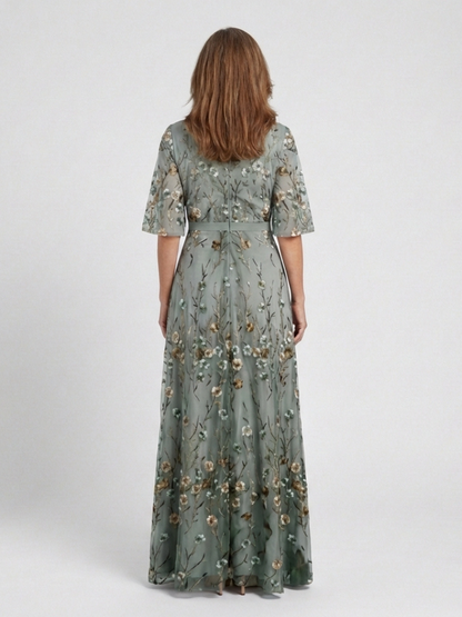 Robe longue portefeuille brodée pour femme