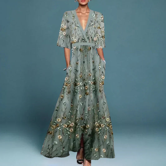 Robe longue portefeuille fleurie pour femme