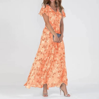 Robe longue trapèze à col en V pour femme
