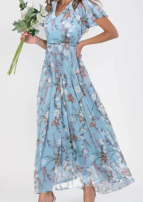 Robe longue trapèze à fleurs pour femme