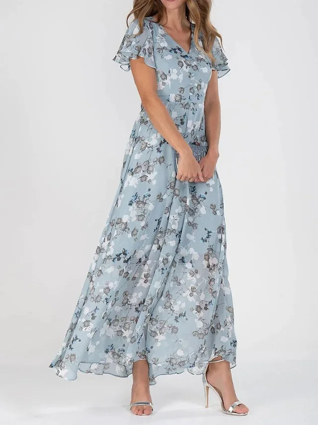 Robe longue trapèze à fleurs pour femme