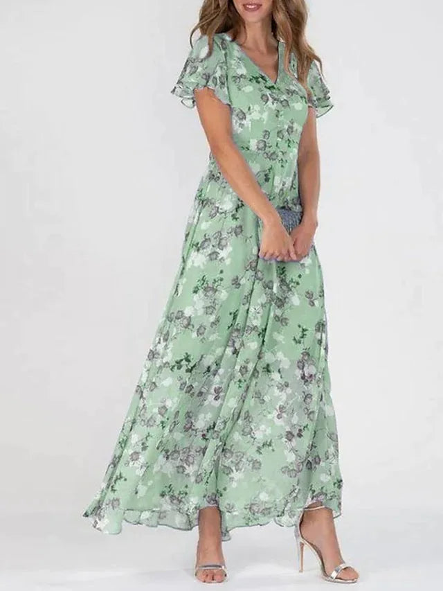 Robe longue trapèze à fleurs pour femme