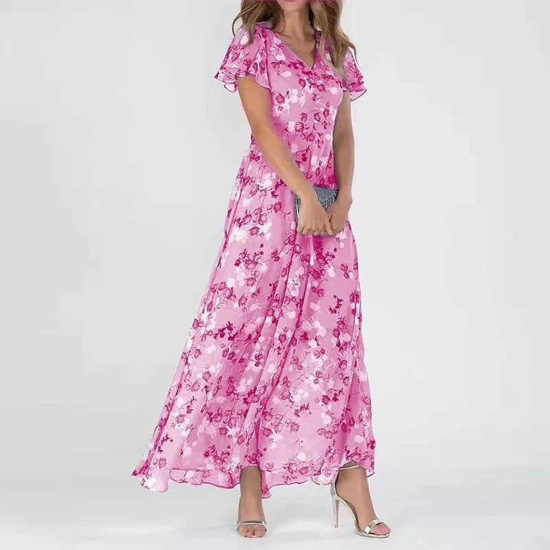 Robe longue trapèze à fleurs pour femme