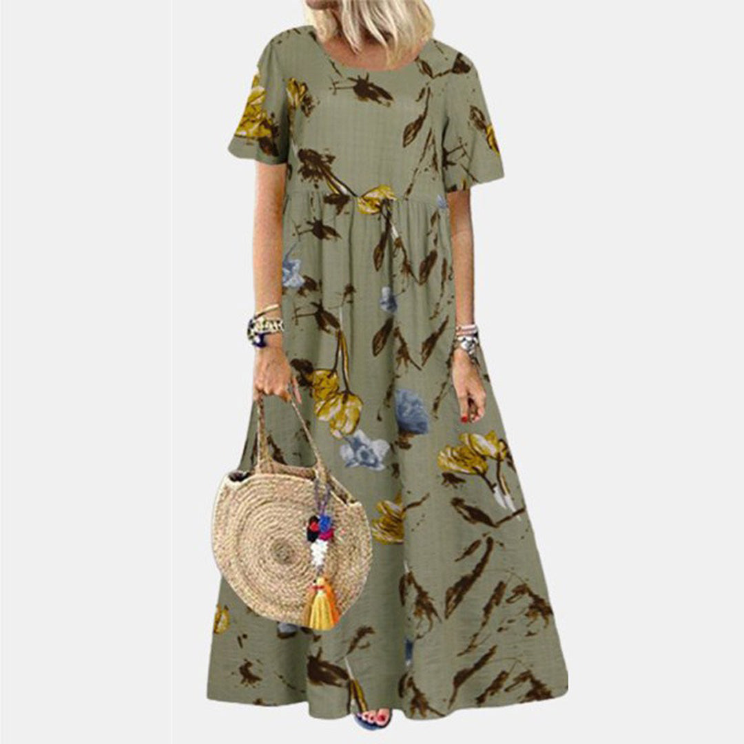 Robe longue trapèze à manches courtes pour femme