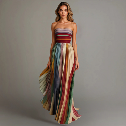 Robe longue trapèze sans bretelles femme