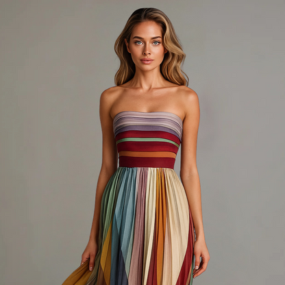 Robe longue trapèze sans bretelles femme