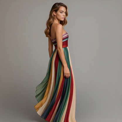 Robe longue trapèze sans bretelles femme