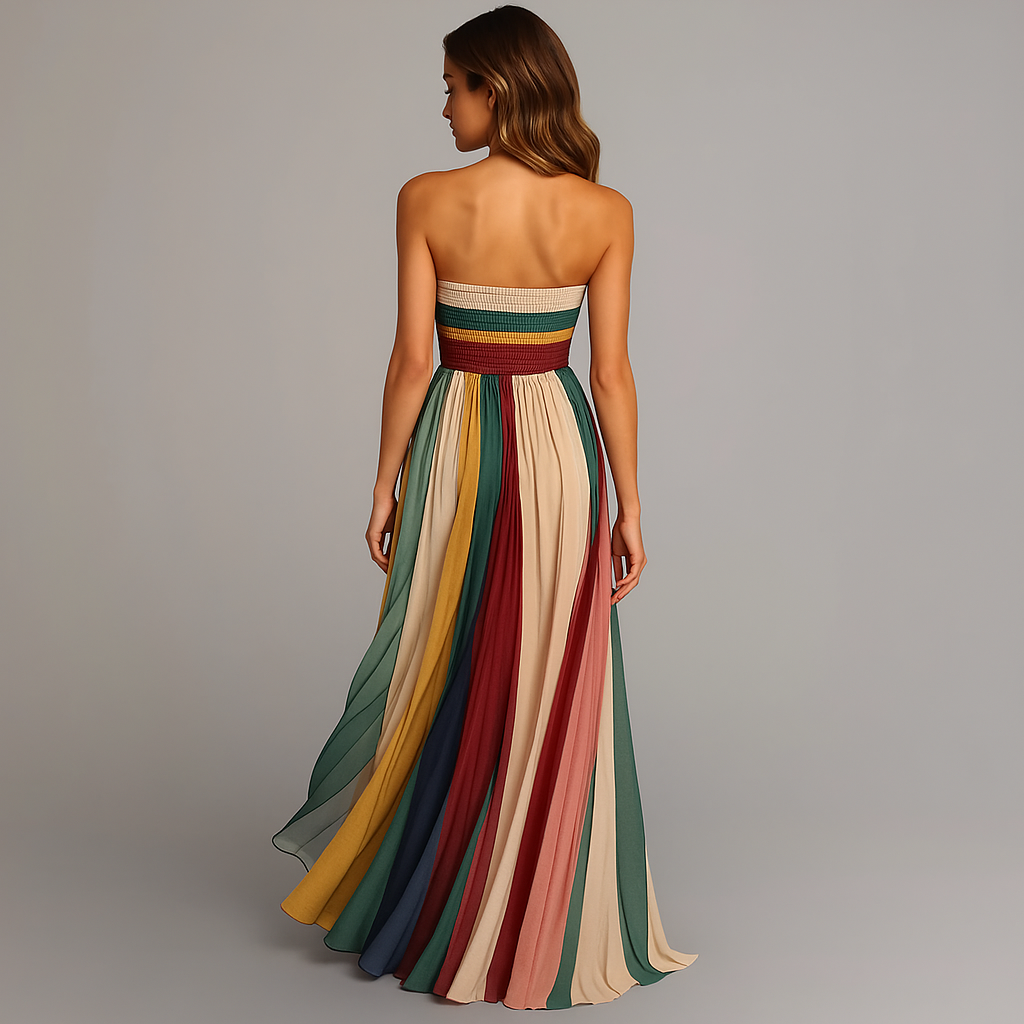 Robe longue trapèze sans bretelles femme