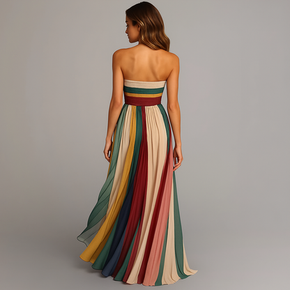 Robe longue trapèze sans bretelles femme