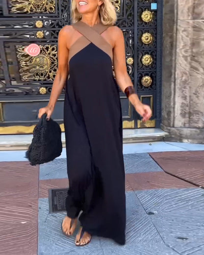 Robe longue trapèze sans manches pour femme