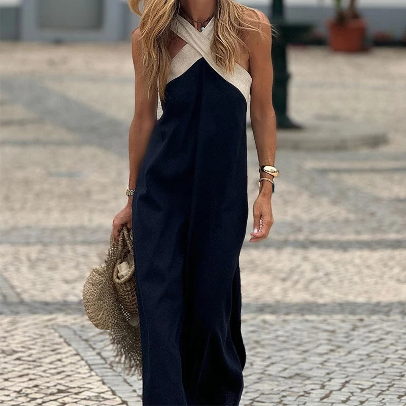 Robe longue trapèze sans manches pour femme