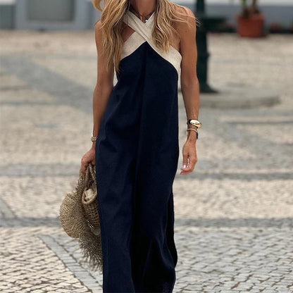 Robe longue trapèze sans manches pour femme