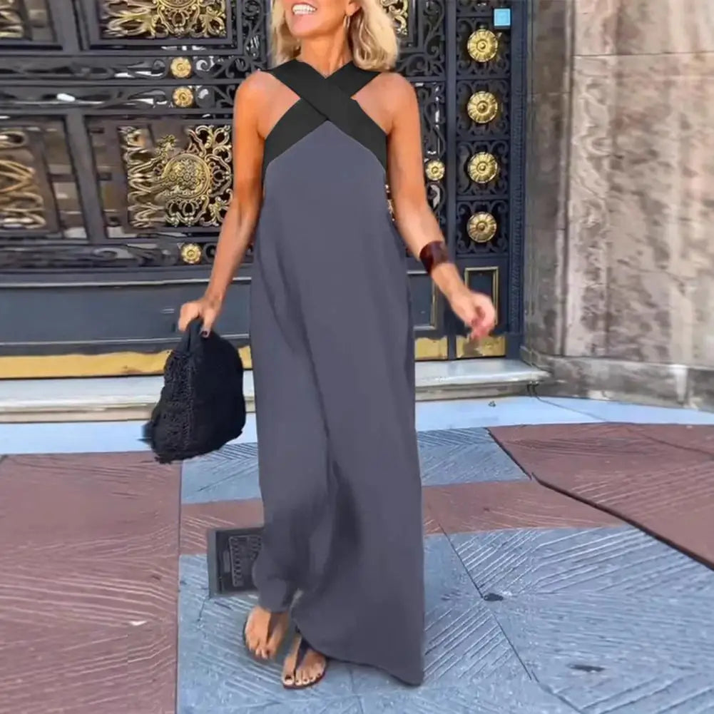 Robe longue trapèze sans manches pour femme