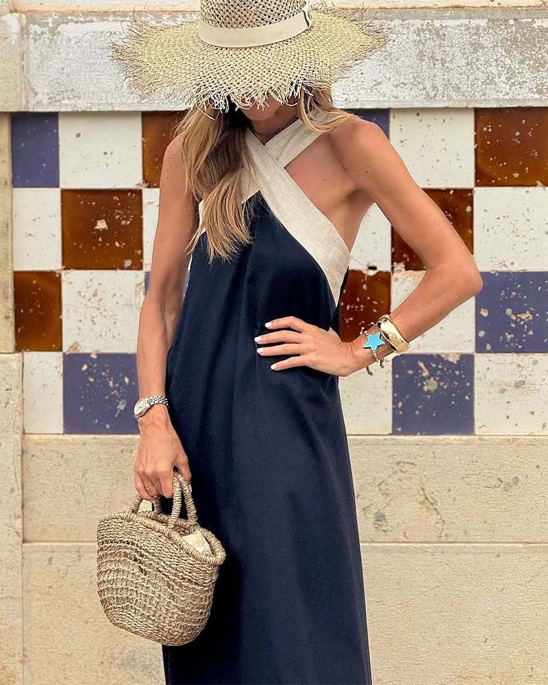 Robe longue trapèze sans manches pour femme