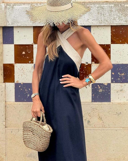 Robe longue trapèze sans manches pour femme